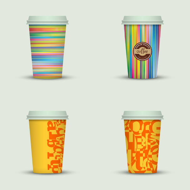 set of creative cappuccino coffee cups - Διάνυσμα, εικόνα