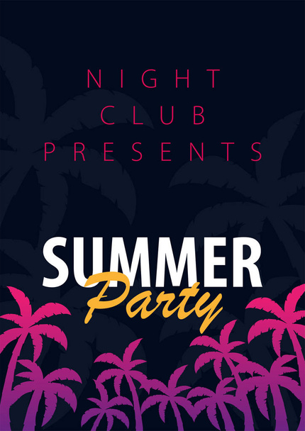 Summer Party backgrounds with palms. Summer placard poster flyer invitation card. Summer time. Vector Illustration. - Vector, Imagen