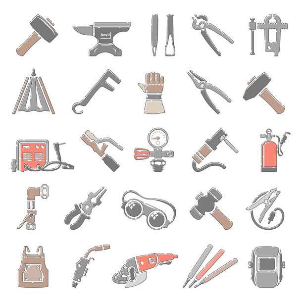 Outline Color Icons - Forging And Welding Equipment - Vector, Image
