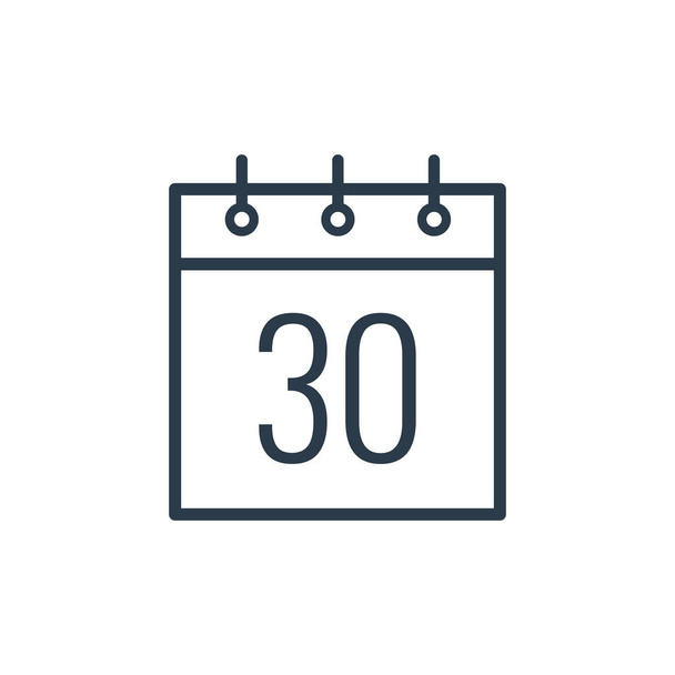 Lineáris ikon a harmincadik nap a naptárban, elszigetelt fehér background. - Vektor, kép