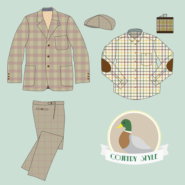 Illustration of men's clothing in country style - Vettoriali, immagini