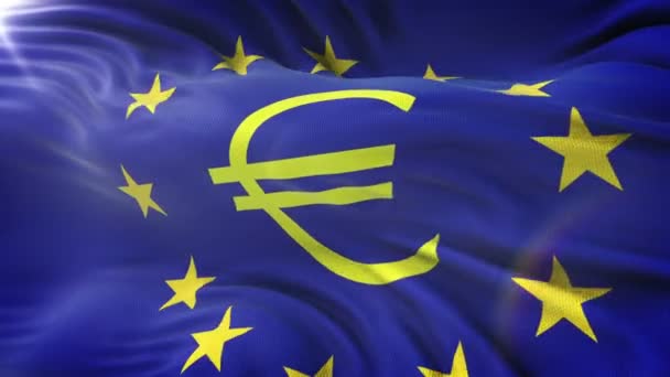 Euro jel zászló integet a nap. Varrat nélküli hurok a rendkívül részletes szövet szerkezete. Hurok kész a 4 k felbontás. - Felvétel, videó
