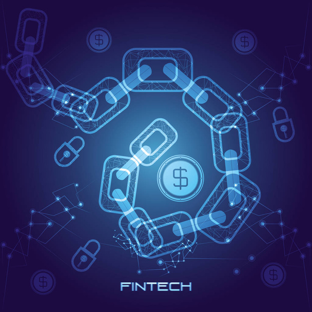 cadena con icono de tecnología financiera de dinero
 - Vector, imagen