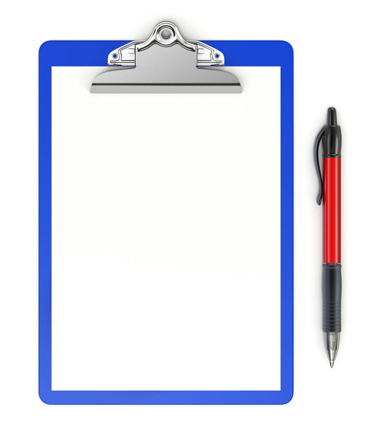 Clipboard with ball pen on white background - 3D illustration - Photo, Image