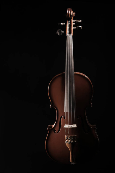 Violin musical instrument of orchestra. Classical music instruments. Violin isolated on black background - Φωτογραφία, εικόνα