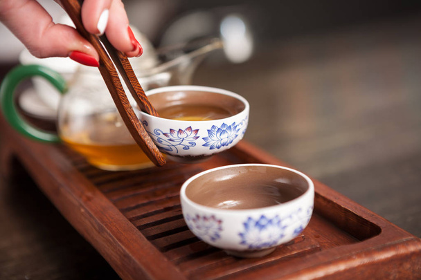 Cropped shot of traditional chinese ceremony teaware. - 写真・画像