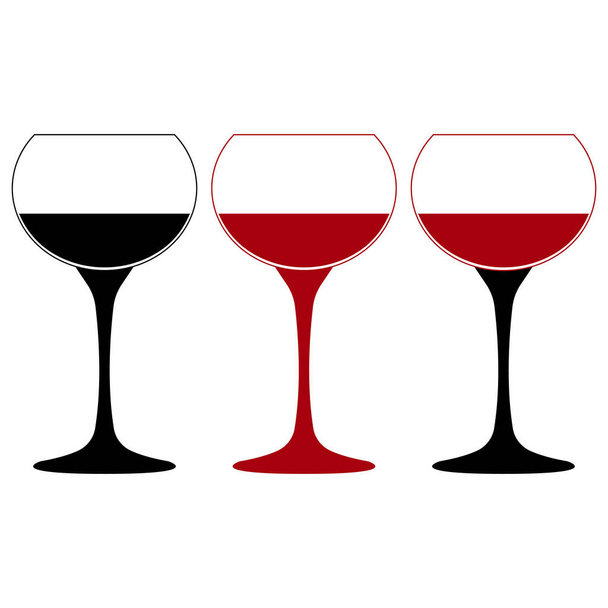 Set icona bicchieri da vino. Nero e rosso. Illustrazione vettoriale. - Vettoriali, immagini