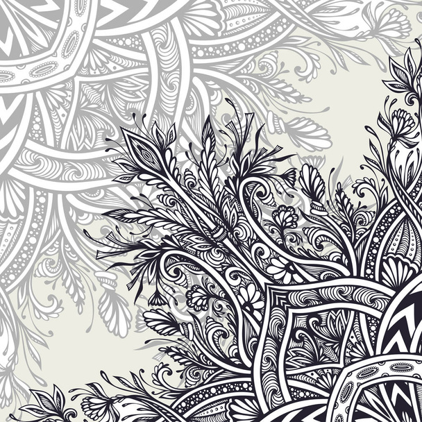 Hintergrund aus Vintage-abstrakten floralen Ornamenten schwarz auf weiß im Zen-Wirrwarr-Stil, hergestellt von Trace für kreatives Design oder zur Dekoration verschiedener Dinge. Ostarabisches Motiv. - Vektor, Bild