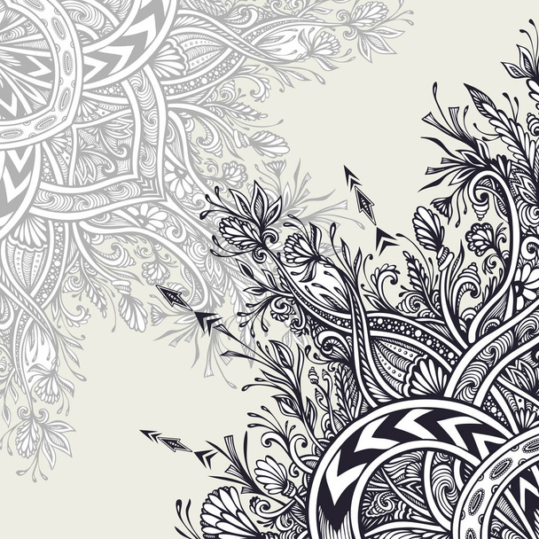 Фон из Винтажный Абстрактный цветочный орнамент черный на белом в стиле Zen запутанности сделаны по следу для творческого дизайна или для украшения различных вещей. Восточно-арабский мотив
. - Вектор,изображение