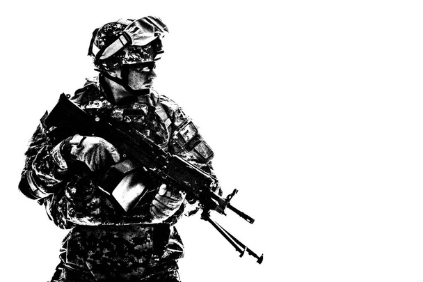 US Army Marines Corps shooter with machine gun - Foto, Imagen