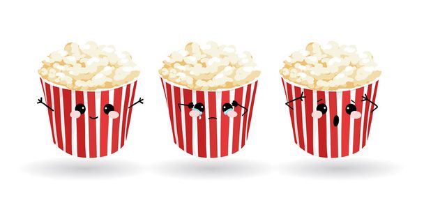 Komisches Popcorn. handgezeichnete Emojis. Vektor Emoticon Illustration Essen - Vektor, Bild