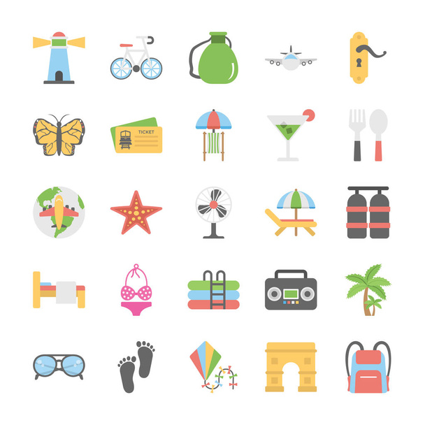 Holiday and Outdoor Travelling Flat Vector Set - Wektor, obraz
