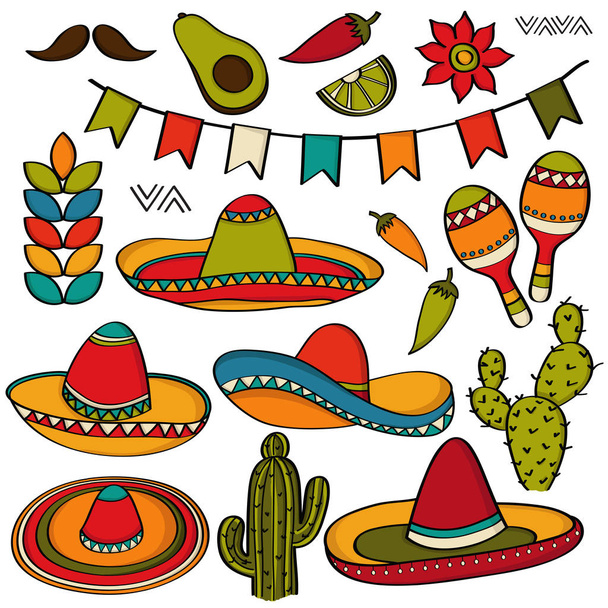Doodle Мексика символ колекції ізольовані на білому тлі, векторний формат - Вектор, зображення
