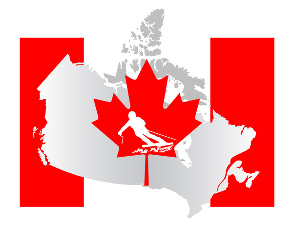Canadese vlag met een skiër silhouet - Foto, afbeelding