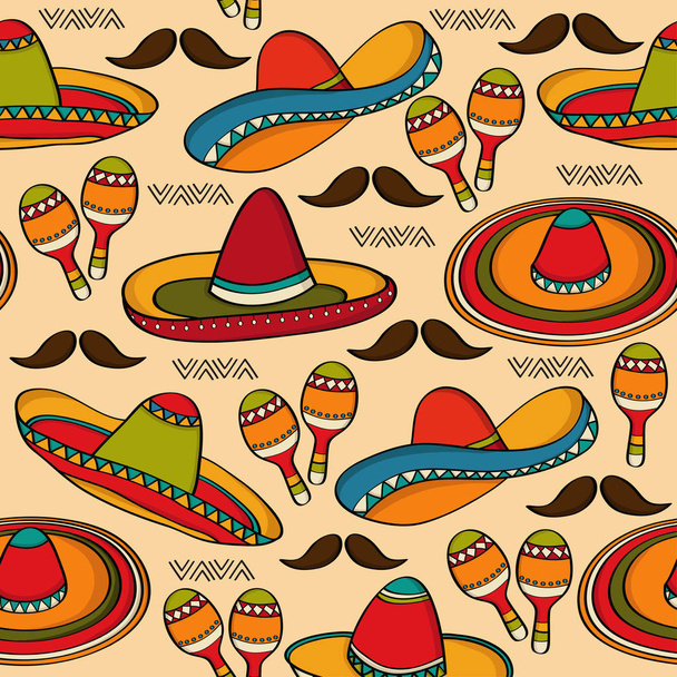 Doodle seamless pattern with mexico symbols, vector format - Vector, afbeelding
