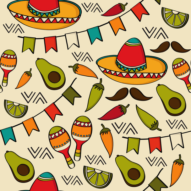 Doodle varrat nélküli mintát Mexikó szimbólumok, vektoros formátumban - Vektor, kép