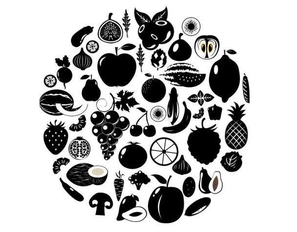 Fruits and vegetables berries. Organic food icons vector illustration - Vector, Image