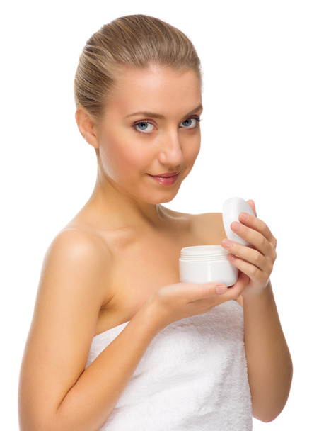 Young healthy girl with body cream - Fotografie, Obrázek