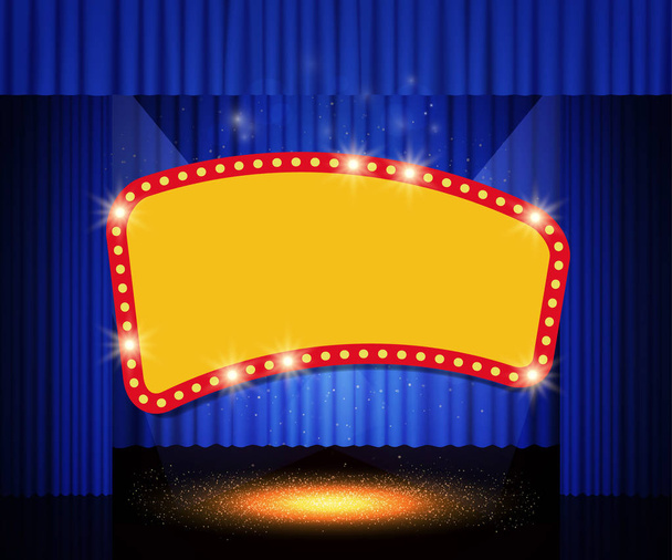 Shining retro banner on stage curtain. Vector illustration - Vector, Image