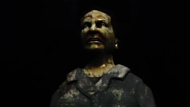 Zombie spaziert in gruseliger und gruseliger Umgebung mit schmutzigem Interieur - Animation von Horrorszenen - Filmmaterial, Video