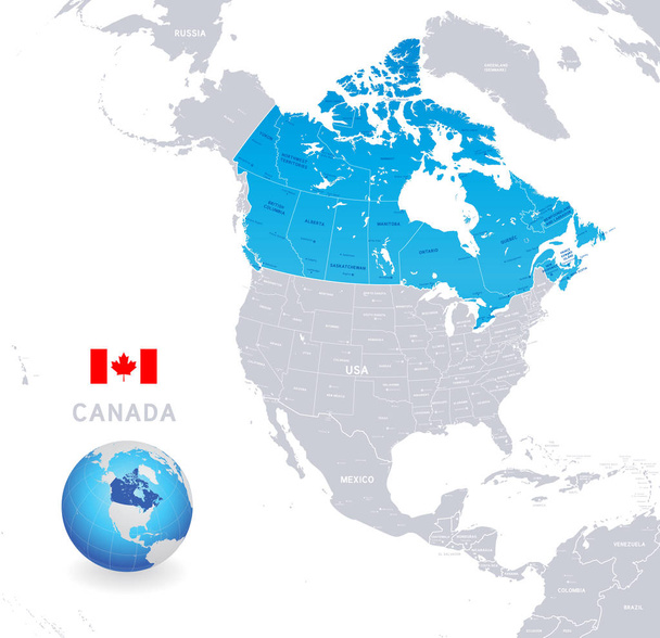 Векторная иллюстрация административной карты Канады в оттенках синего
 - Вектор,изображение