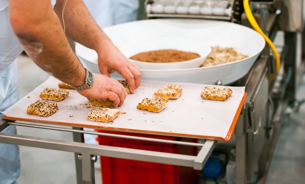 製菓工場でクッキーを準備しての表示を閉じる - 写真・画像