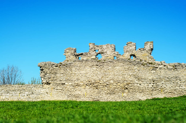 Ruiny średniowiecznego kamiennego muru Krzemieniec, Ukraina - Zdjęcie, obraz