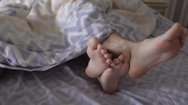 Las piernas de un hombre y una mujer en una cama sobresaliendo de debajo de las mantas
 - Metraje, vídeo