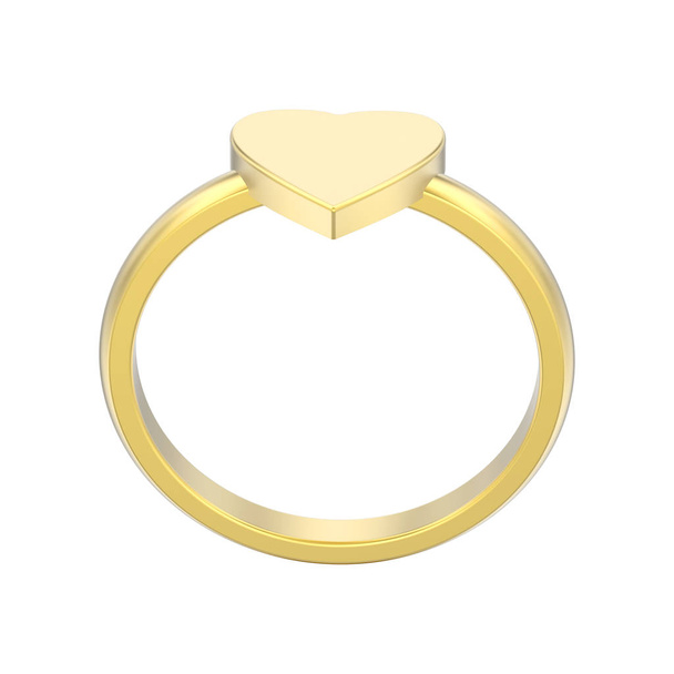 3D-s illusztráció elszigetelt sárga arany eljegyzési szív Karikagyűrű fehér alapon - Fotó, kép
