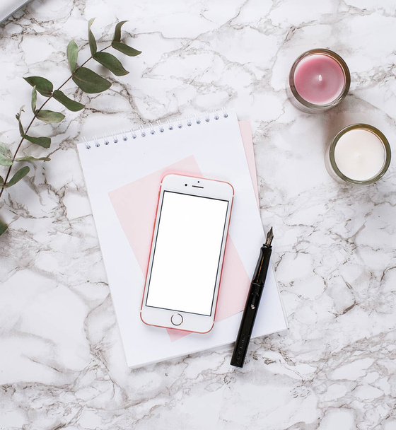 : Women business day with phone on marble table - Photo, image