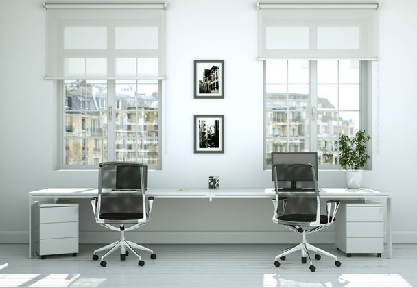 Modern white home office interior design 3d Rendering - Photo, Image