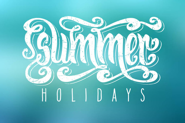 Hand drawn textured words 'Summer Holidays' over abstract smooth blur blue background. - ベクター画像
