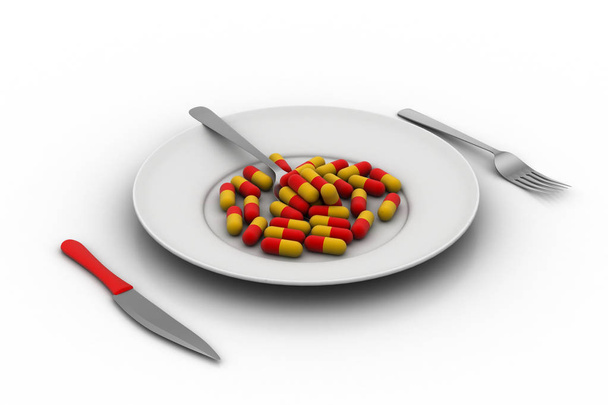 capsule pills in a dinner plate - Fotografie, Obrázek