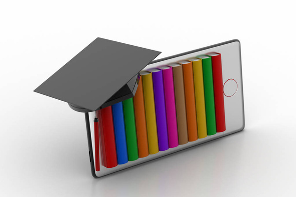 Digital library with education cap and smartphone - Photo, Image