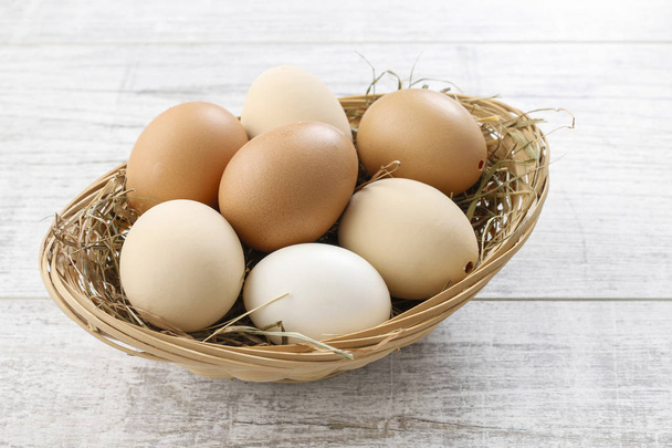 Basket of eggs. Healthy food - 写真・画像