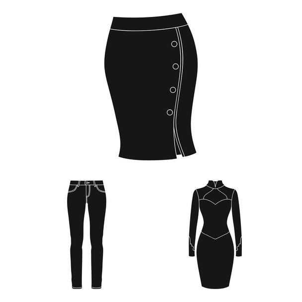 Women Clothing black icons in set collection for design.Clothing Varieties and Accessories vector symbol stock web illustration. - Вектор,изображение