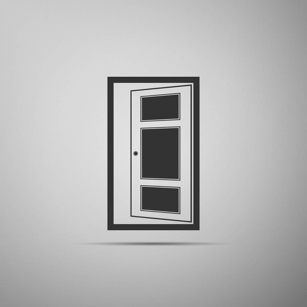 Піктограма відкритих дверей ізольована на сірому фоні. Плоский дизайн. Векторна ілюстрація
 - Вектор, зображення