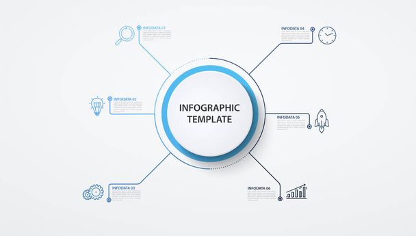 Infographics circles with lines  6 options or steps. Business concept, block diagram, information graph, pie chart processes. - Vector, imagen