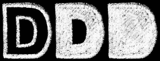craie blanche manuscrite lettres anglaises D isolées sur fond noir, lettrage à la craie dessiné à la main, illustration de stock
 - Photo, image