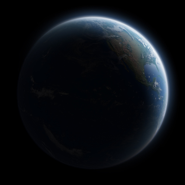 Pohled na modré planety země v prostoru s její atmosféru amerických kontinent prvky 3d vykreslování tohoto obrázku jsou podle Nasa - Fotografie, Obrázek
