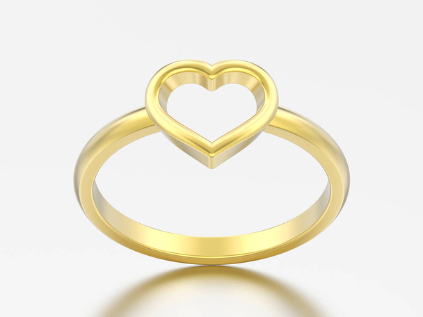 3D illustration gold engagement wedding heart ring  - Photo, Image
