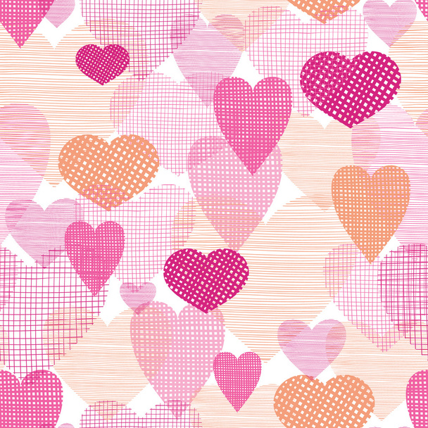 Textured fabric hearts seamless pattern background - Вектор, зображення