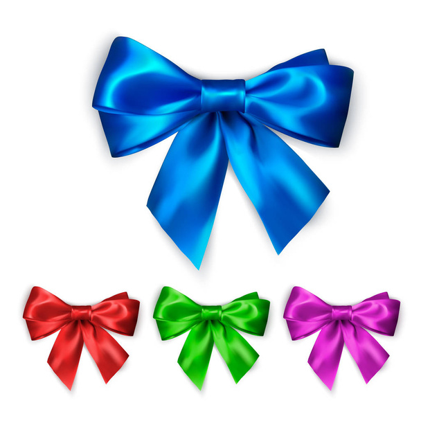 Colorful silk bow set. Decoration collection of elegant bows. Bow design different colors. Color wrapping bow set. Vector illustration isolated on white background  - Vector, Image