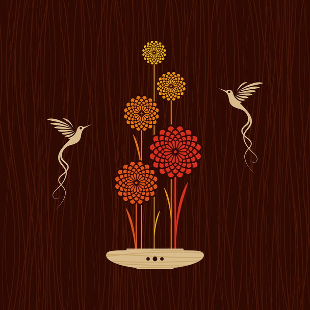 Tarjeta con pájaros y flores
 - Vector, Imagen
