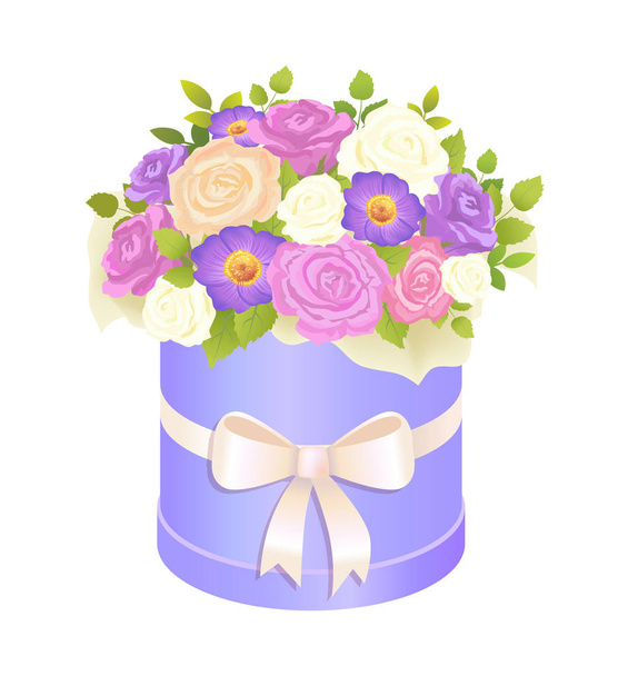 Απαλή μπουκέτο από τριαντάφυλλο και λουλούδια Μαργαρίτα περιτυλίγματος - Διάνυσμα, εικόνα