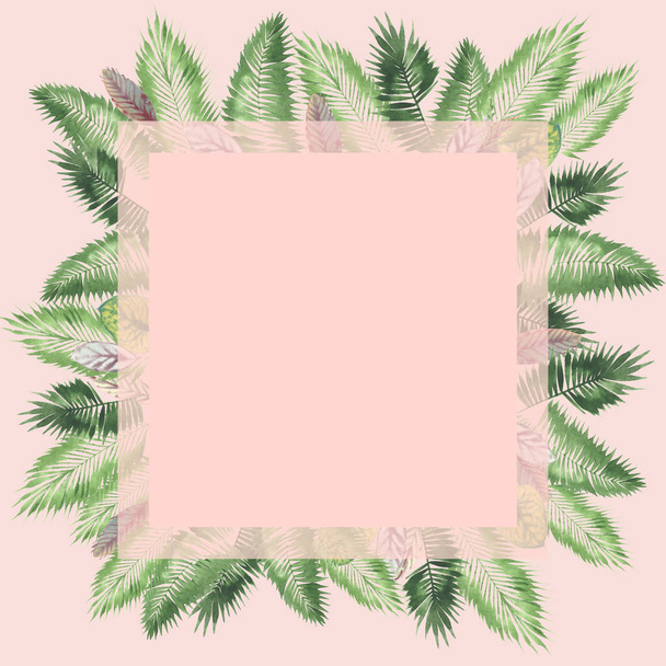tropical watercolor background, natural leaves, paportnik, dense jungle, palm leaves, liana, traditional chant, callas, lianas, on white background - Foto, imagen