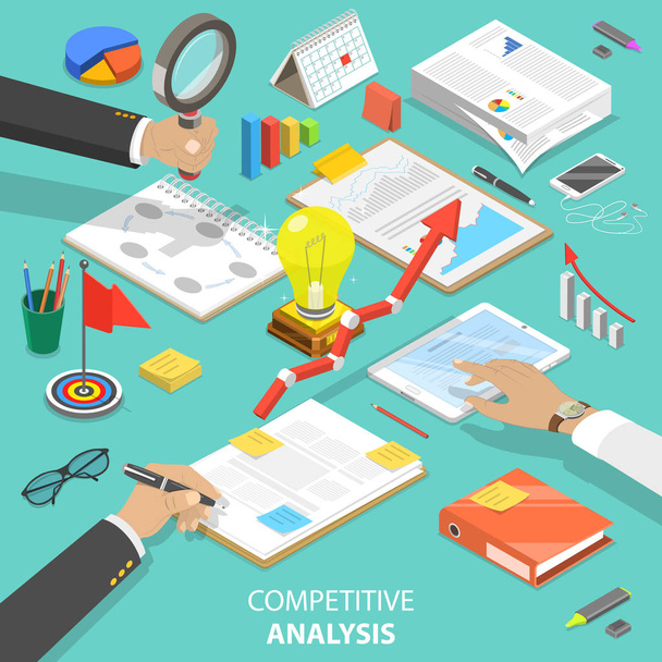 Competitive analysis flat isometric vector concept - Vector, Image