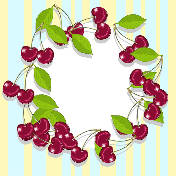An empty frame of juicy and ripe cherries. Delicious vector illustration. - Vetor, Imagem