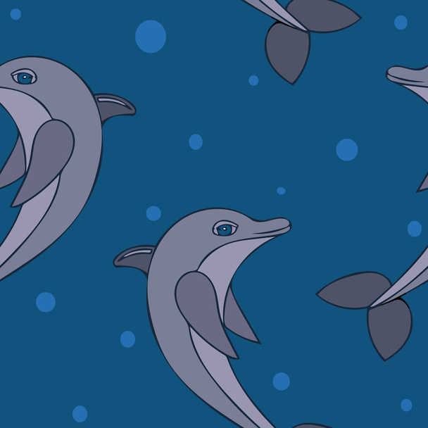 Seamless pttern with vector illustration of dolphin. Cartoon dolphin. - Vector, Image