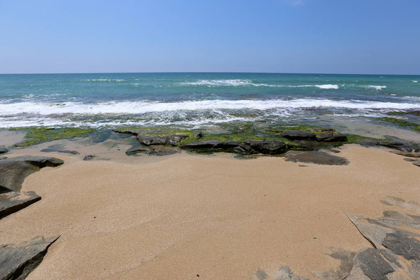 a Földközi-tenger sziklás partja Izraeltől északra  - Fotó, kép